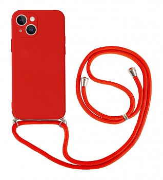Zadní kryt na iPhone 14 Plus červený se šňůrkou