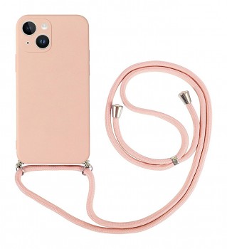 Zadní kryt na iPhone 14 Plus růžový se šňůrkou