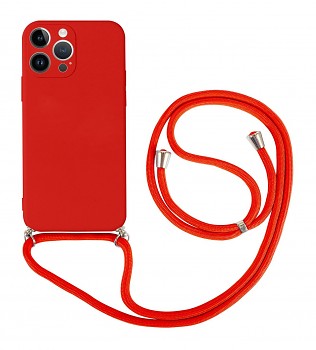 Zadní kryt na iPhone 14 Pro červený se šňůrkou