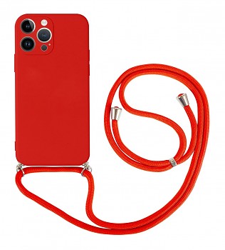 Zadní kryt na iPhone 14 Pro Max červený se šňůrkou