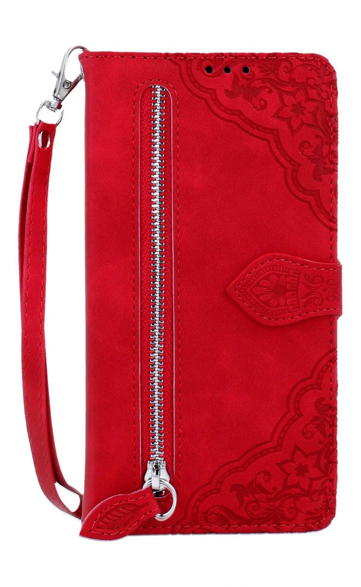 Knížkové pouzdro na Samsung A57 5G se zipem červené