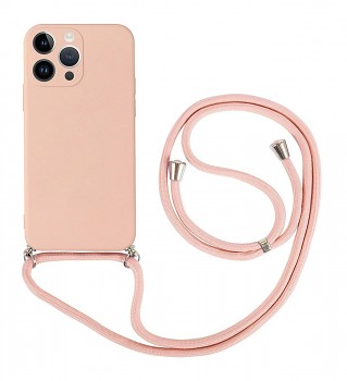 Zadní kryt na iPhone 14 Pro Max růžový se šňůrkou