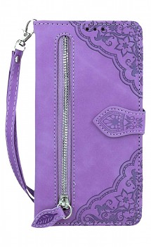 Knížkové pouzdro na Samsung A57 5G se zipem fialové