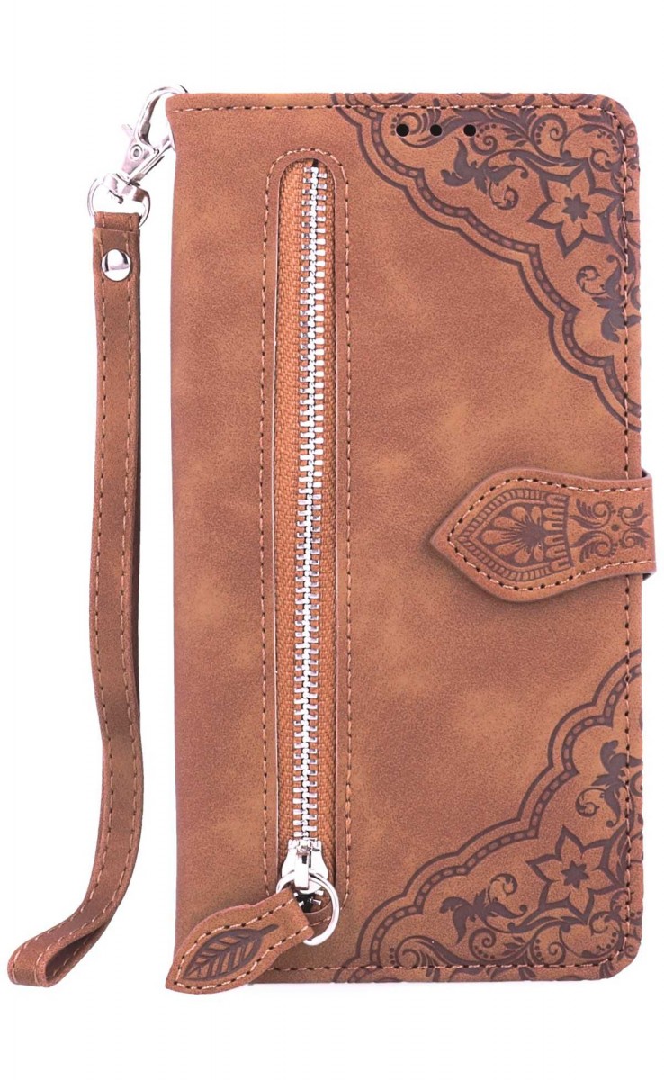 Knížkové pouzdro na Samsung A57 5G se zipem hnědé