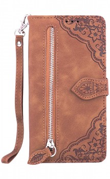 Knížkové pouzdro na Samsung A57 5G se zipem hnědé