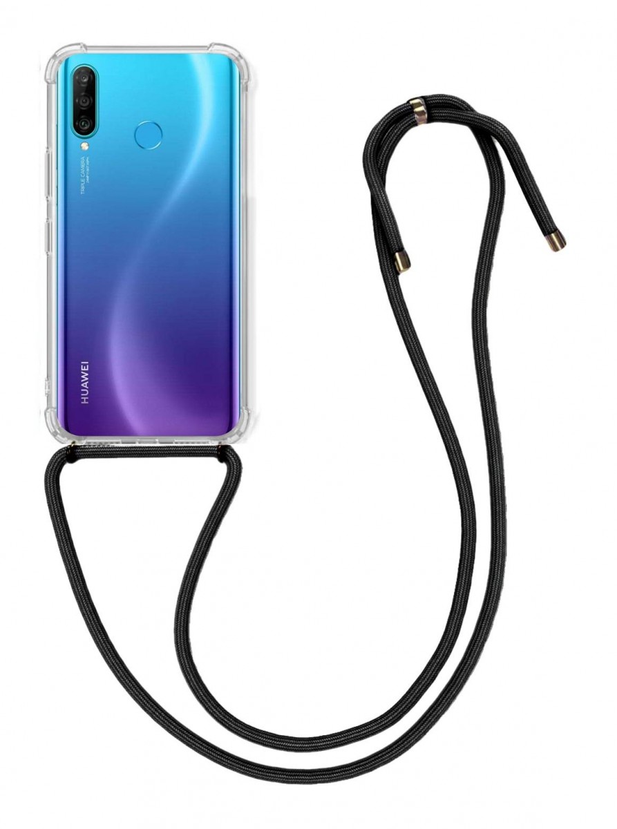 Zadní kryt na Huawei P30 Lite s černou šňůrkou průhledný