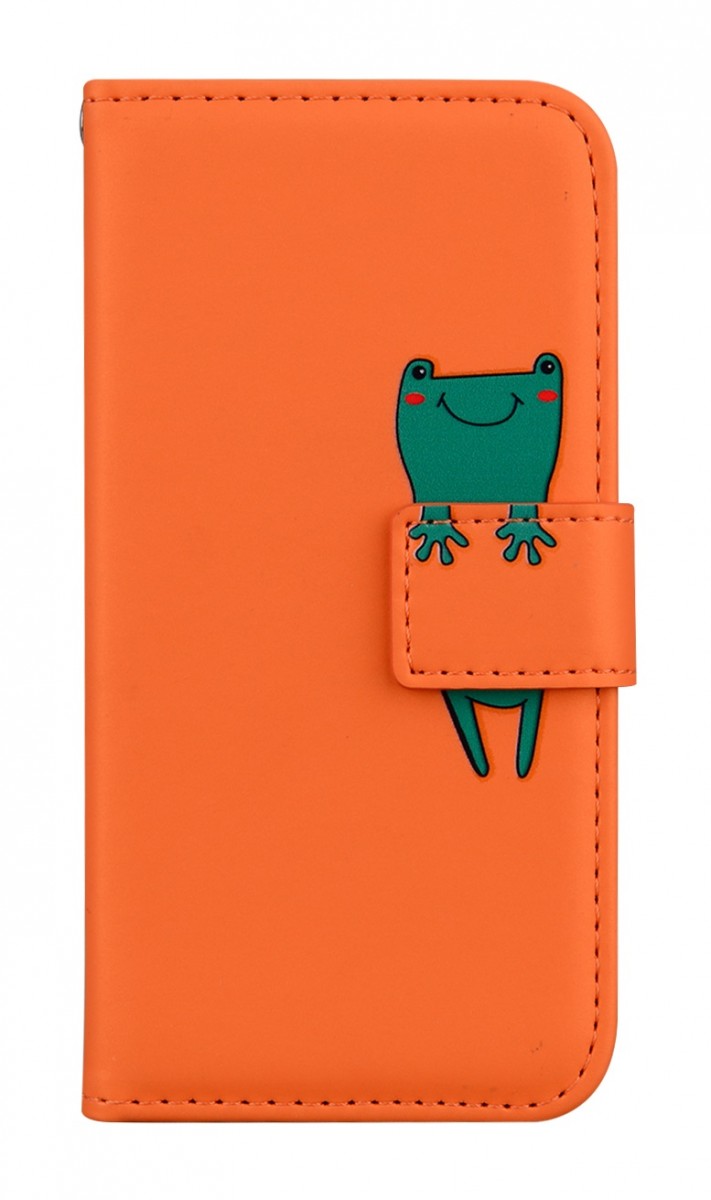 Knížkové pouzdro na Xiaomi Redmi 14C oranžové s žabkou