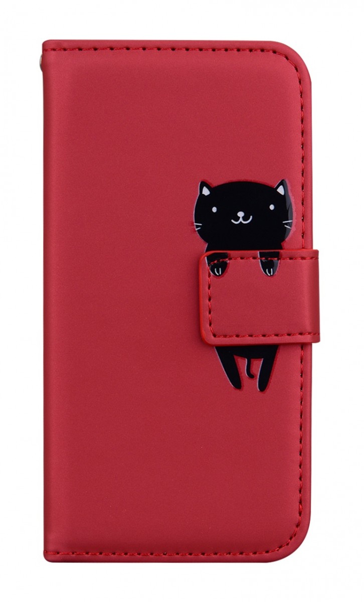 Knížkové pouzdro na Xiaomi Redmi 14C vínové s kočičkou
