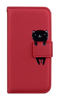 Knížkové pouzdro na Xiaomi Redmi 14C vínové s kočičkou