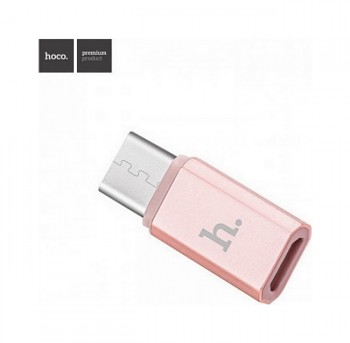 Adaptér HOCO USB-C - microUSB růžový