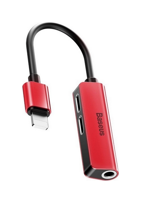 Adaptér Baseus L52 Lightning - 2x Lightning konektor + Jack 3.5mm červený 92806
