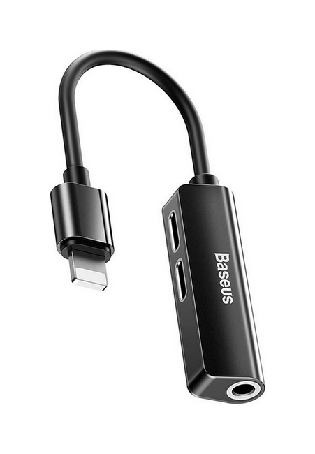 Adaptér Baseus L52 Lightning - 2x Lightning konektor + Jack 3.5mm černý