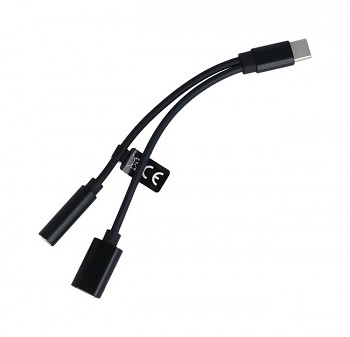 Adaptér TopQ USB-C - USB-C + Jack 3.5mm černý