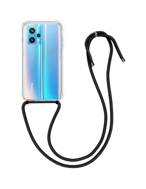 Zadní silikonový kryt na Realme 9 Pro+ s černou šňůrkou průhledný