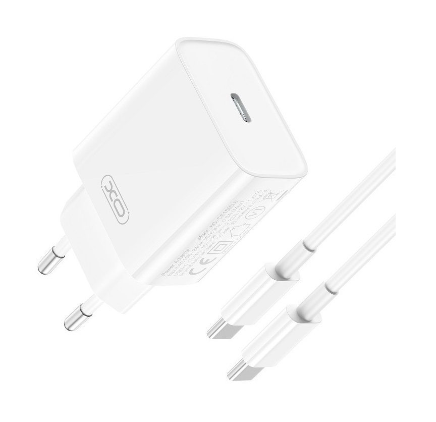 Rychlonabíječka XO CE15 včetně datového kabelu USB-C 20W bílá