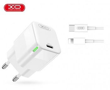 Rychlonabíječka XO CE06 včetně datového kabelu Lightning 30W bílá
