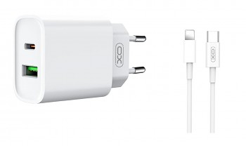 Rychlonabíječka XO CE02D včetně datového kabelu Lightning 20W bílá
