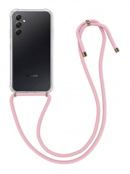Zadní kryt na Samsung A34 s růžovou šňůrkou průhledný