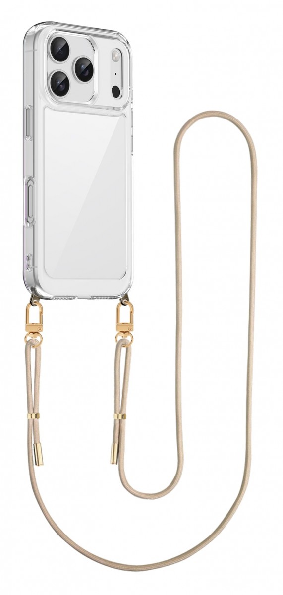 Zadní kryt Esthetique na iPhone 17 Pro s béžovou šňůrkou průhledný