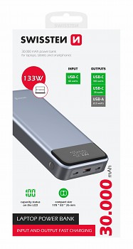 Powerbank Swissten 30000 mAh 133W šedá ROZBALENO