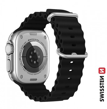 Řemínek Swissten pro Apple Watch silikonový - marine straps 42-44/45-49 mm černý