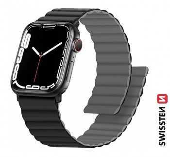Řemínek Swissten pro Apple Watch silikonový - magnetic 38-40 mm černo/šedý