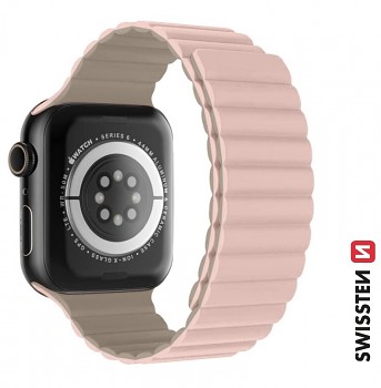 Řemínek Swissten pro Apple Watch silikonový - magnetic 38-40 mm růžovo/khaki