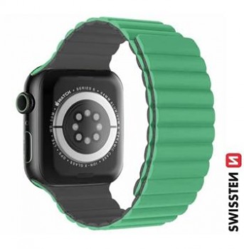 Řemínek Swissten pro Apple Watch silikonový - magnetic 38-40 mm zeleno/šedý
