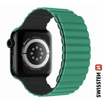 Řemínek Swissten pro Apple Watch silikonový - magnetic 42-44/45-49 mm zeleno/šedý