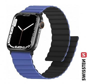 Řemínek Swissten pro Apple Watch silikonový - magnetic 42-44/45-49 mm modro/černý