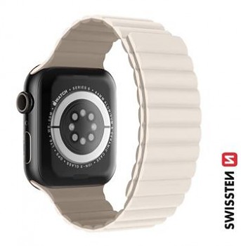 Řemínek Swissten pro Apple Watch silikonový - magnetic 42-44/45-49 mm bílo/cappuccino