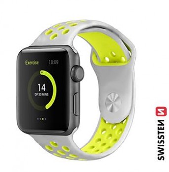 Řemínek Swissten pro Apple Watch silikonový - sport 42-44/45-49 mm stříbrno/žlutý