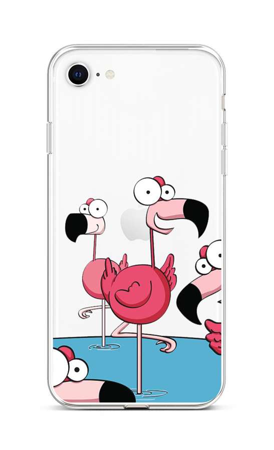 Levně Kryt TopQ iPhone SE 2022 silikon Cartoon Flamingos 74020 (pouzdro neboli obal na mobil iPhone SE 2022)