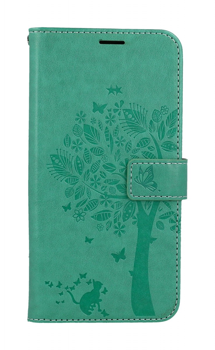 Knížkové pouzdro Mezzo na Samsung A37 5G Strom s kočičkou zelené