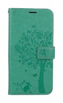 Knížkové pouzdro Mezzo na Samsung A37 5G Strom s kočičkou zelené