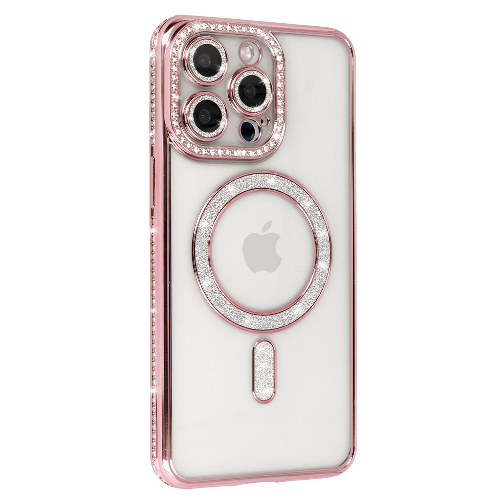 Levně Zadní kryt Bling Magsafe pro iPhone 16 Pro Max růžový