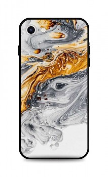 Zadní pevný kryt LUXURY na iPhone SE 2022 Marble šedo-zlatý