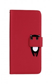 Knížkové pouzdro na Xiaomi Redmi Note 11 vínové s kočičkou