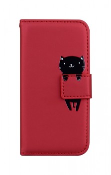 Knížkové pouzdro na Xiaomi Redmi Note 11 Pro vínové s kočičkou
