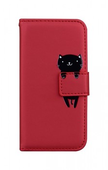 Knížkové pouzdro na Xiaomi Redmi Note 9 vínové s kočičkou