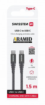 Datový kabel swissten ARAMID REINFORCED usb-c / usb-c 1,5 m antracit