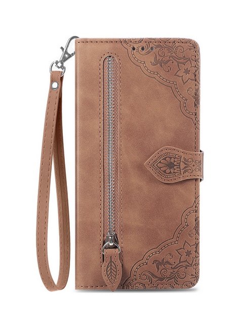 Knížkové pouzdro na Samsung A52s 5G se zipem hnědé