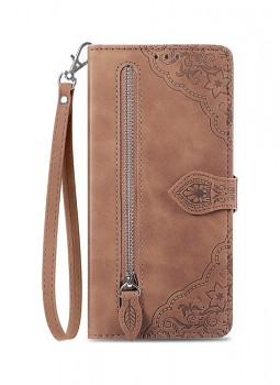 Knížkové pouzdro na Samsung A52s 5G se zipem hnědé