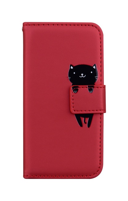 Knížkové pouzdro na Xiaomi Redmi 9A vínové s kočičkou