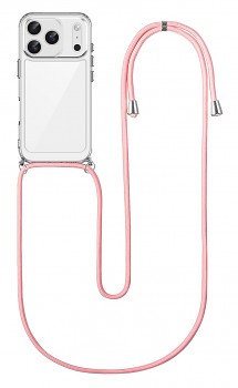 Zadní kryt na iPhone 17 Pro s růžovou šňůrkou průhledný