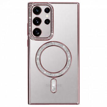 Zadní kryt Bling Magsafe pro Samsung Galaxy S25 Ultra růžový