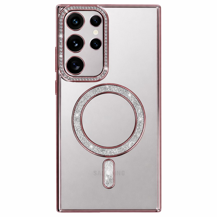 Zadní kryt Bling Magsafe pro Samsung Galaxy S25 Ultra růžový