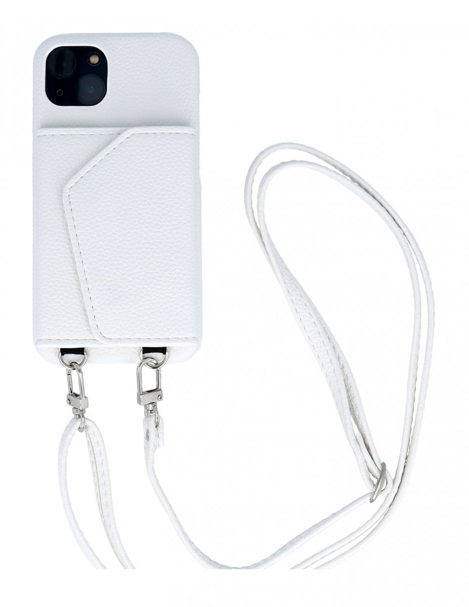 Zadní kryt Wallet Leather na iPhone 13 bílý se šňůrkou