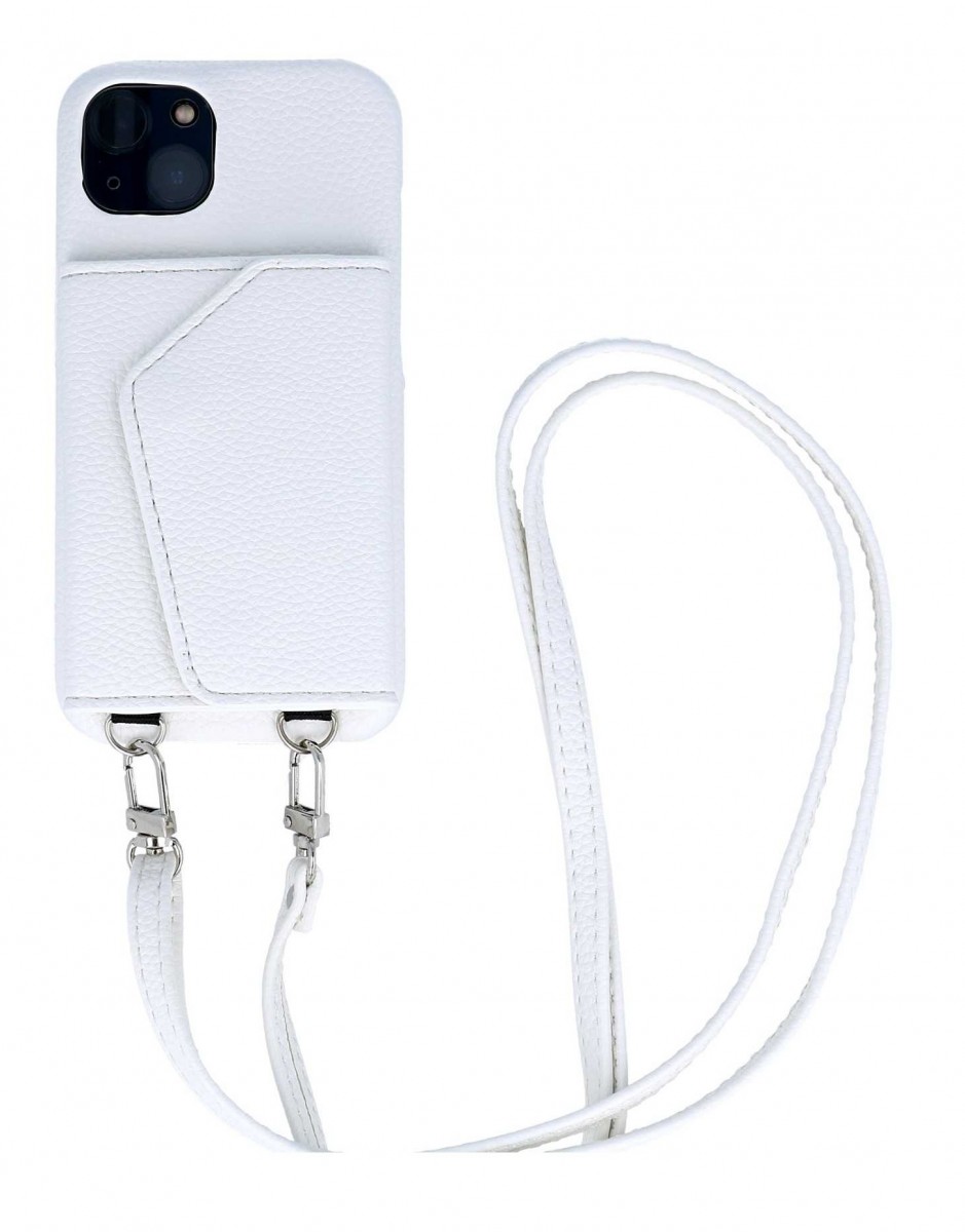 Zadní kryt Wallet Leather na iPhone 14 bílý se šňůrkou