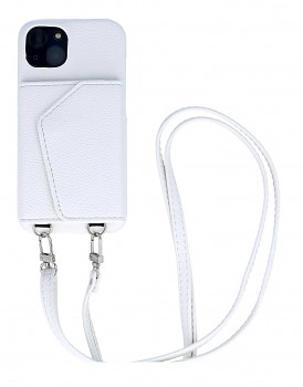 Zadní kryt Wallet Leather na iPhone 14 bílý se šňůrkou